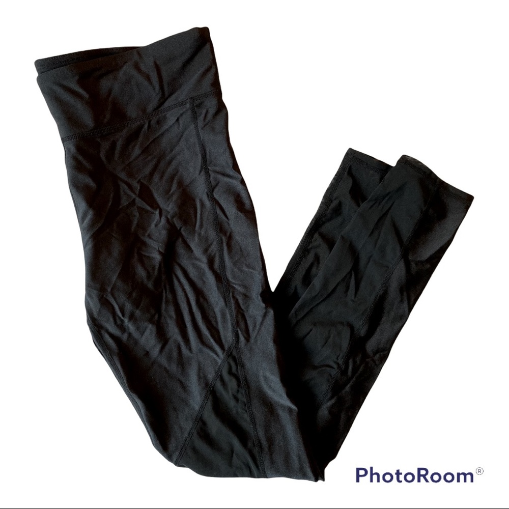 Fabletics athletic black leggings with sheer panel details